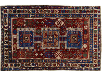 Antique Kazak Wool Rug 5 X 7