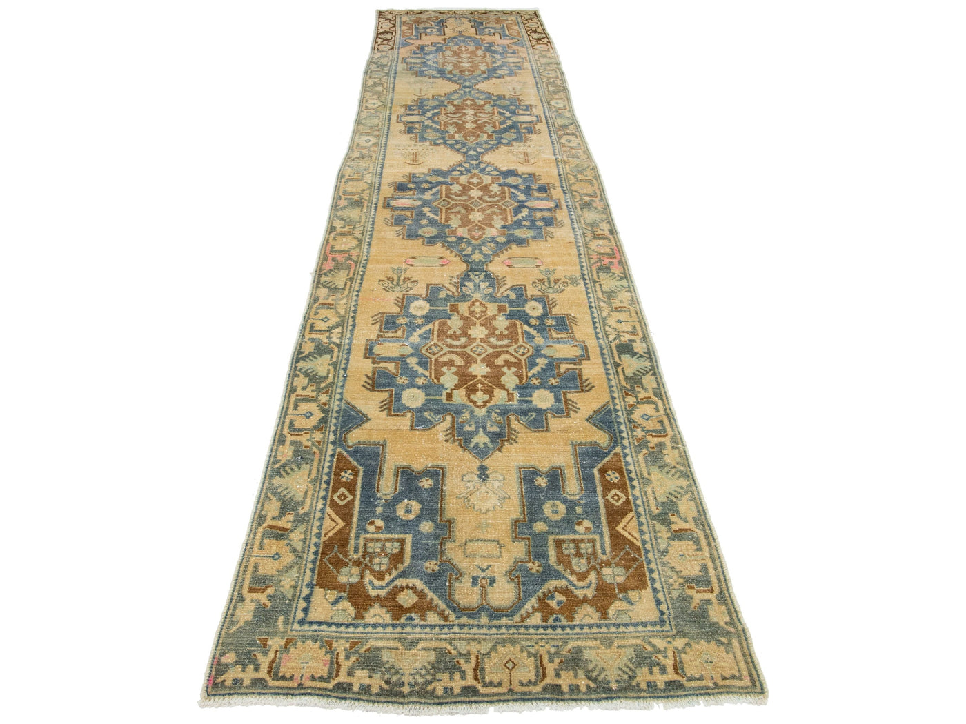 Antique Heriz Wool Runner 4 X 16