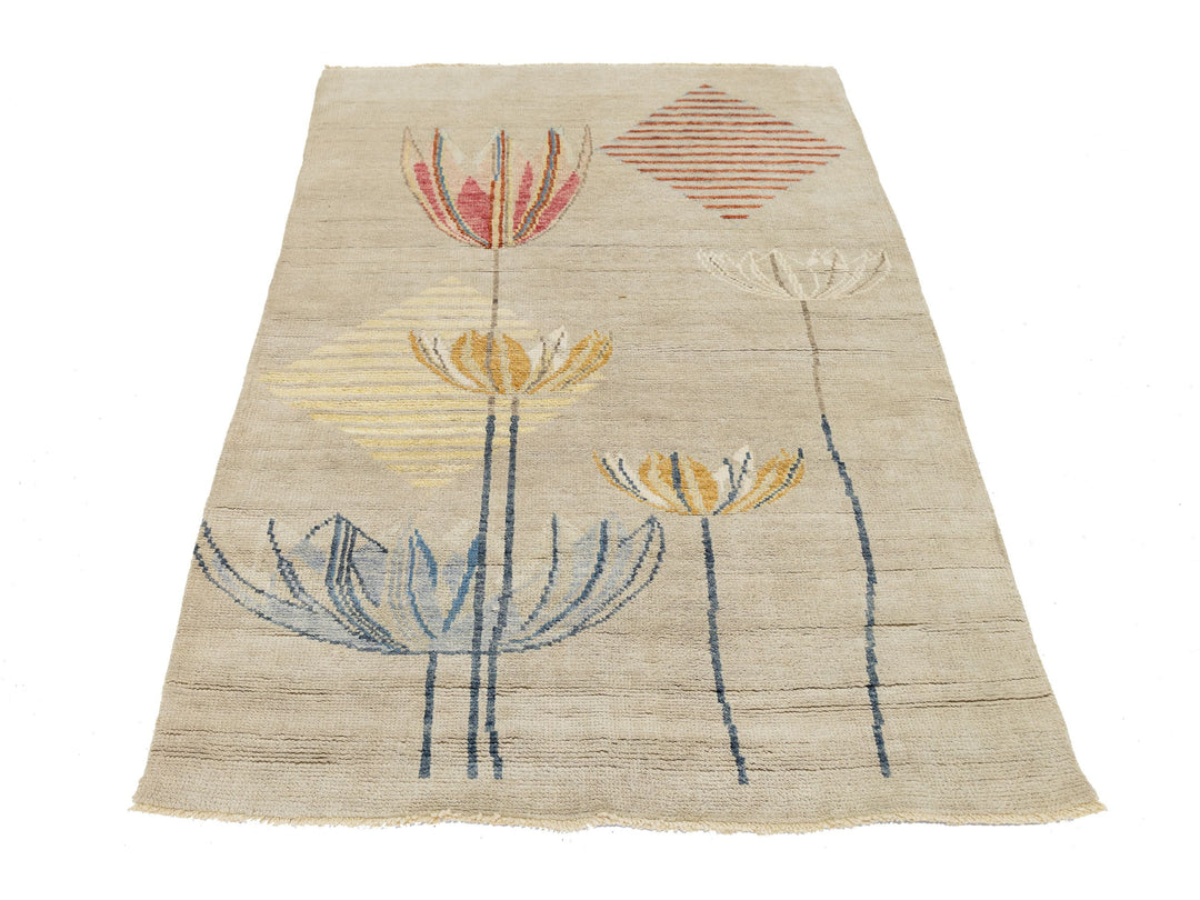 Modern Art Deco Wool Rug 4 X 6