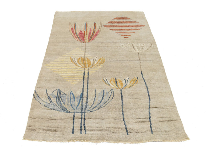 Modern Art Deco Wool Rug 4 X 6