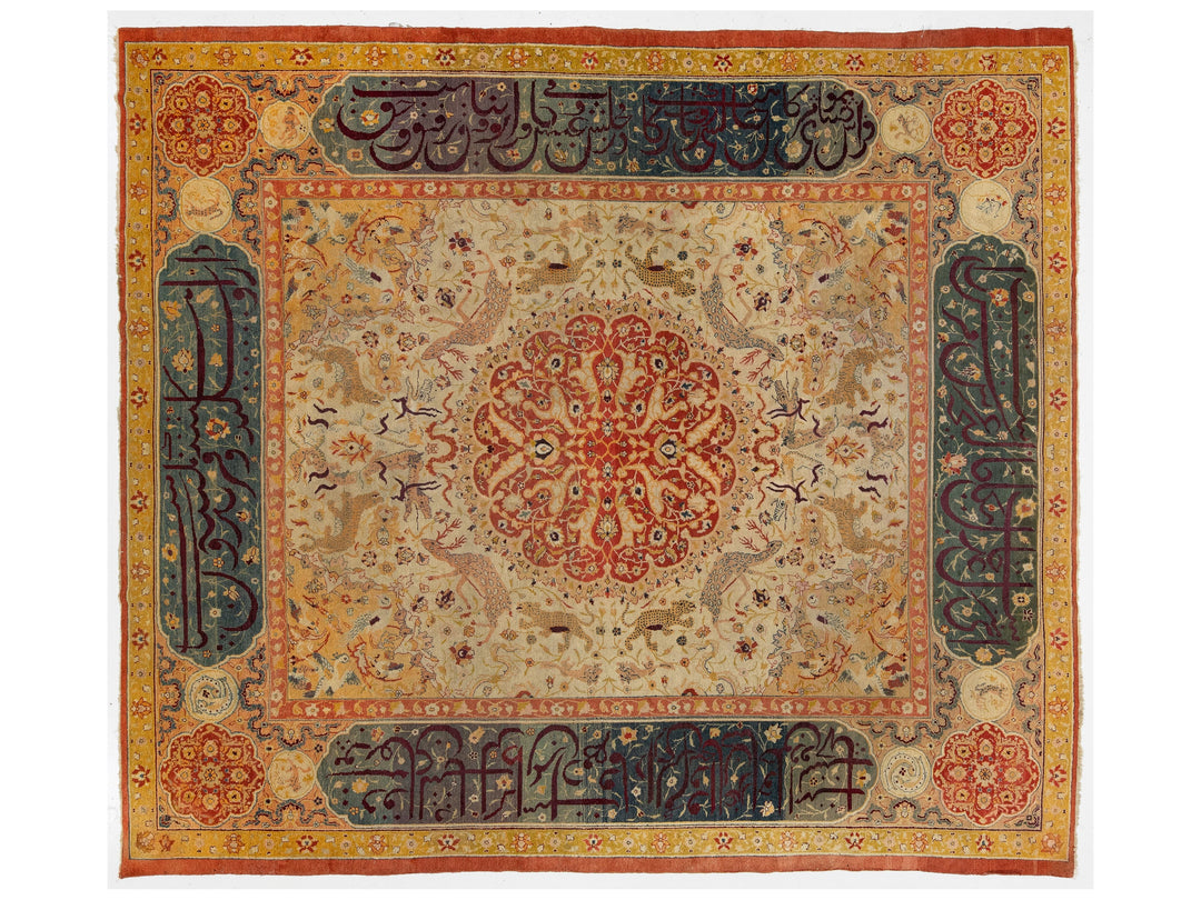 Antique Agra Wool Rug 10 X 12