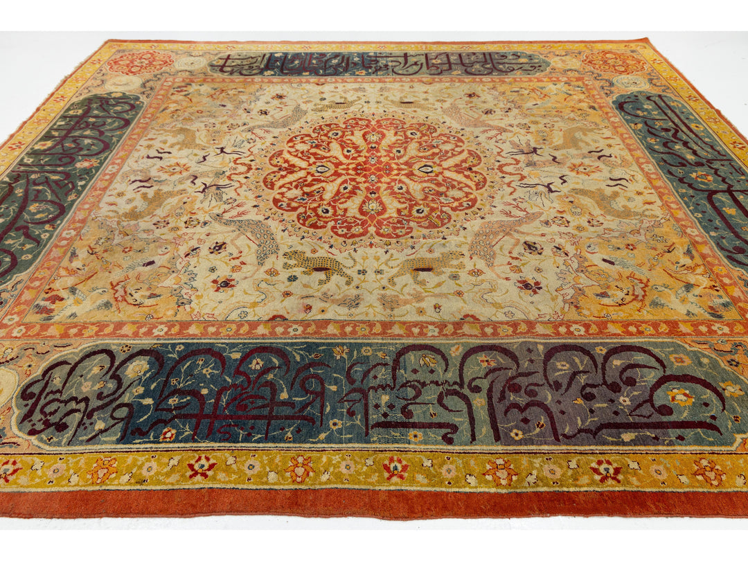 Antique Agra Wool Rug 10 X 12