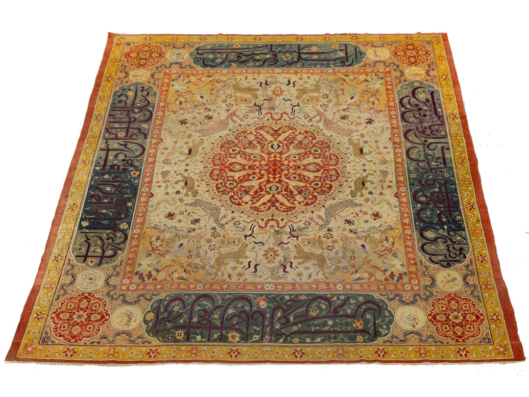 Antique Agra Wool Rug 10 X 12