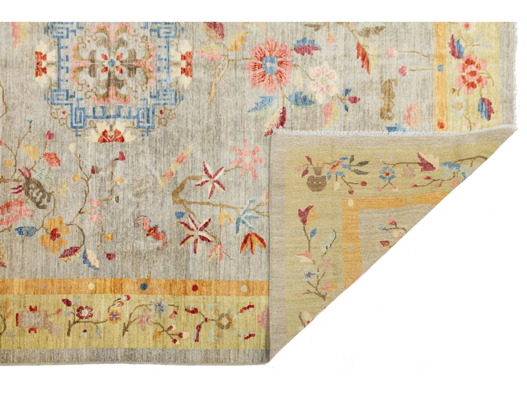 Modern Art Deco Floral Chinese Wool Rug 8 X 10