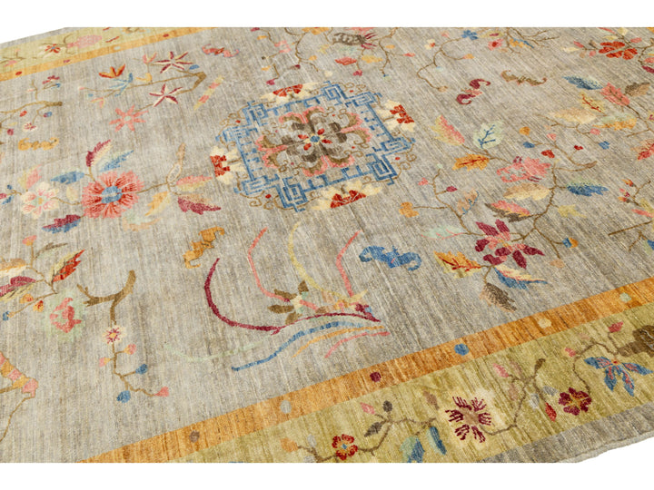 Modern Art Deco Floral Chinese Wool Rug 8 X 10