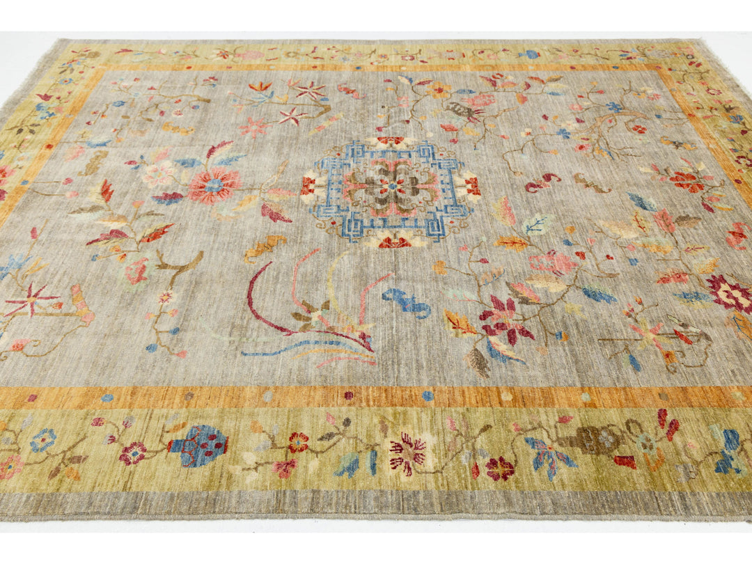 Modern Art Deco Floral Chinese Wool Rug 8 X 10