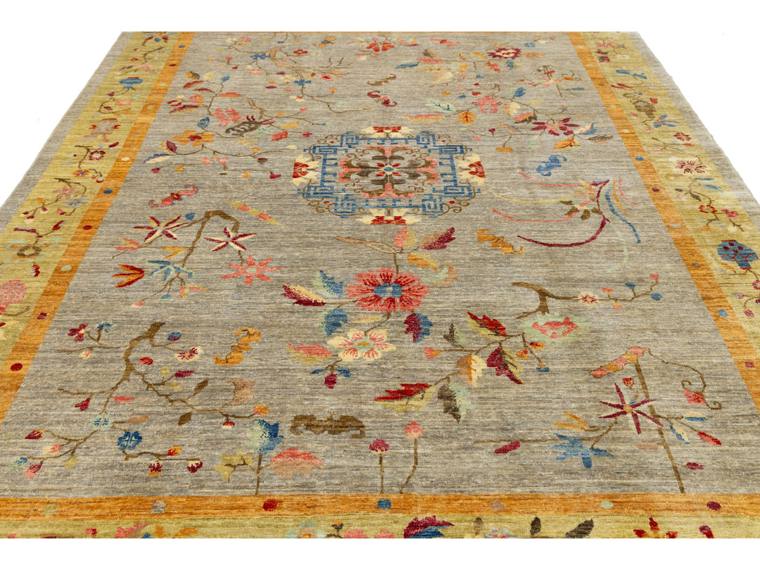 Modern Art Deco Floral Chinese Wool Rug 8 X 10