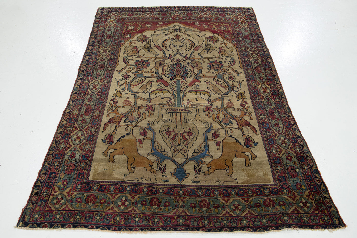 Antique Kerman Wool Rug 3 X 7