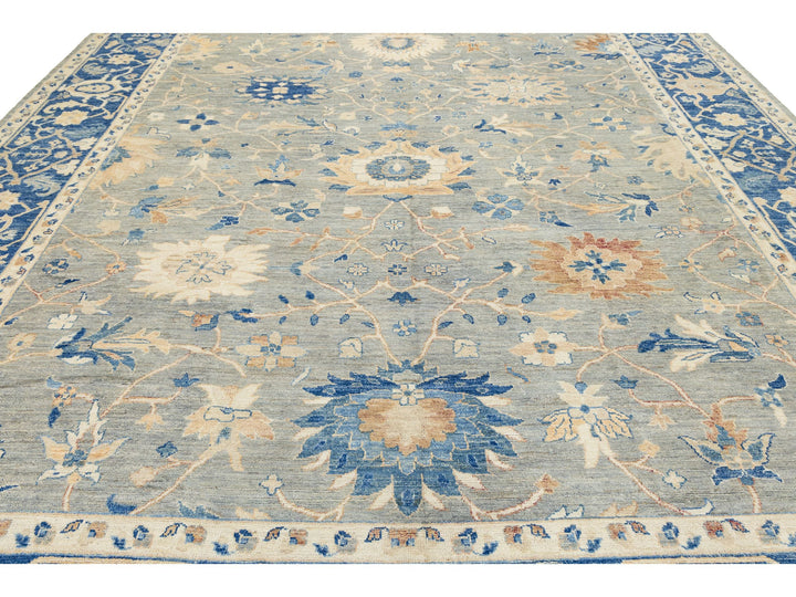 Modern Oushak Wool Rug 13 X 14