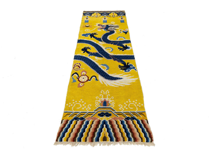 Antique Art Deco Chinese Wool Runner 3 X 9