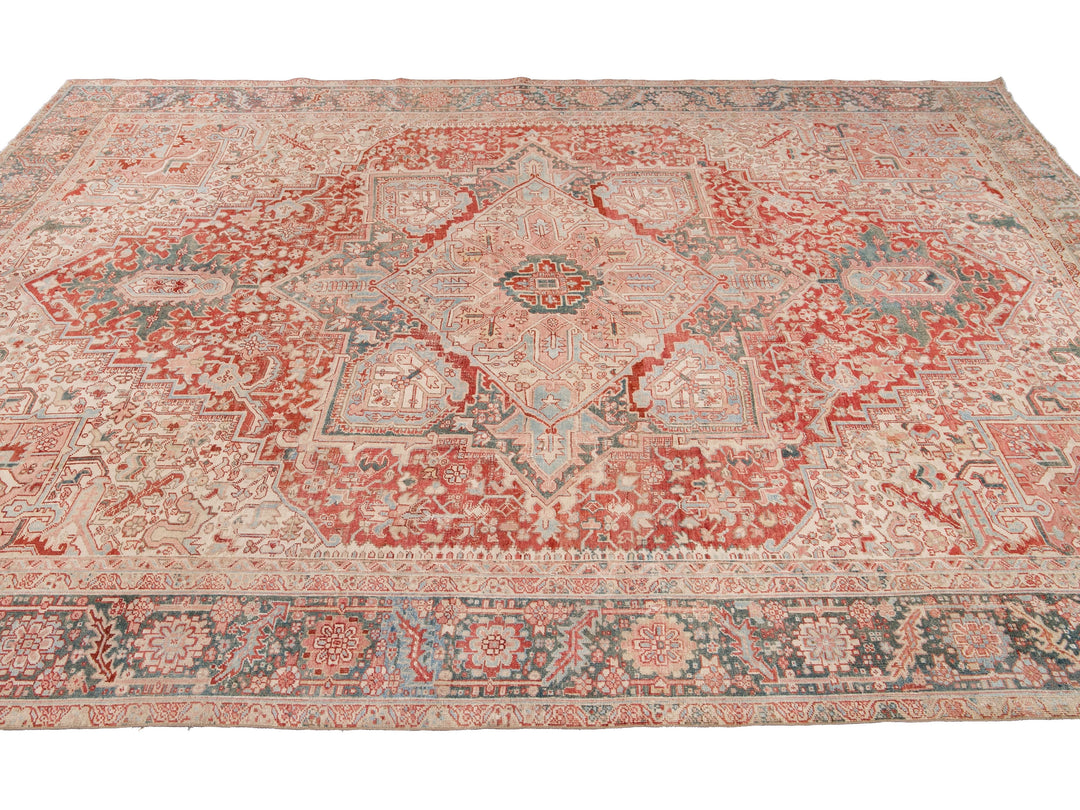 Antique Heriz Wool Rug 12 X 15