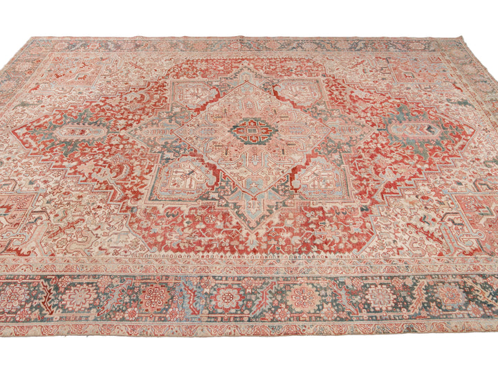 Antique Heriz Wool Rug 12 X 15
