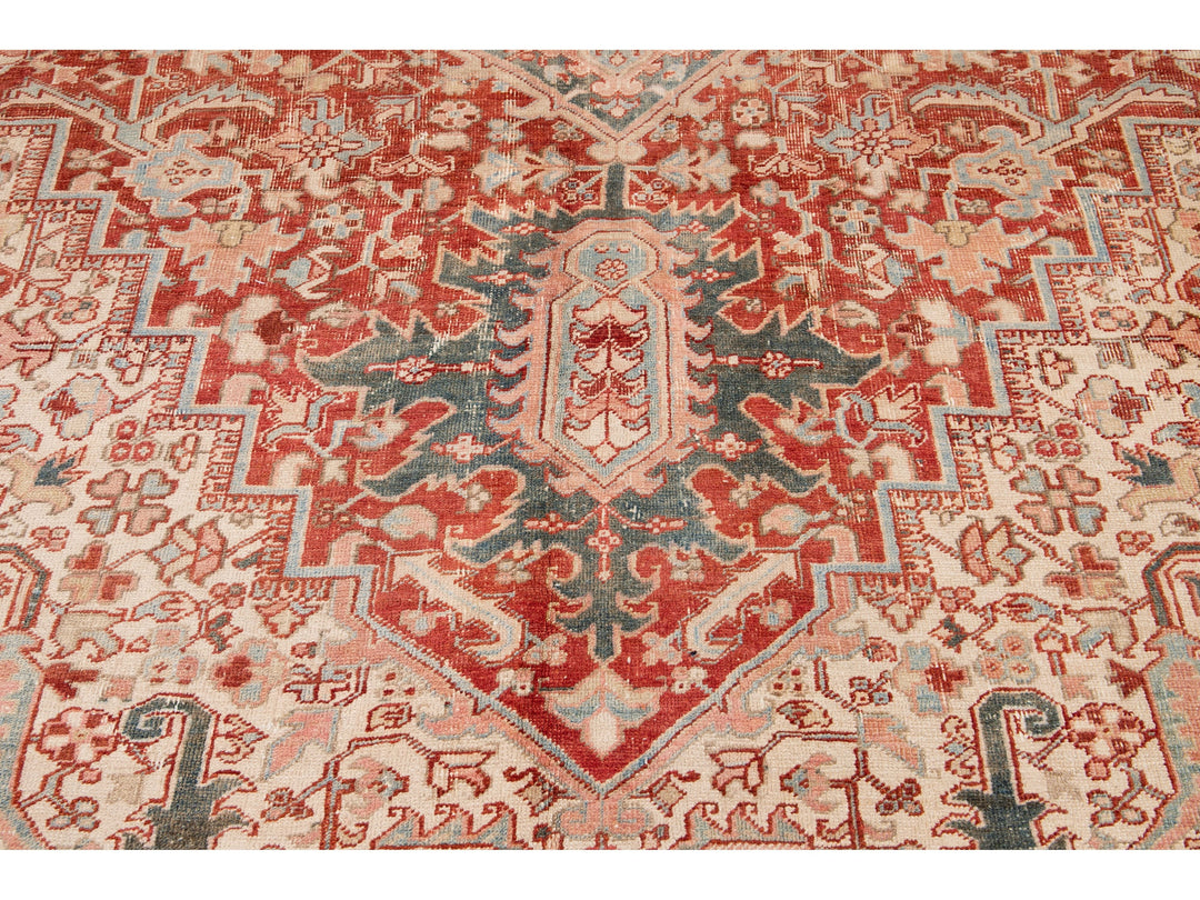 Antique Heriz Wool Rug 12 X 15