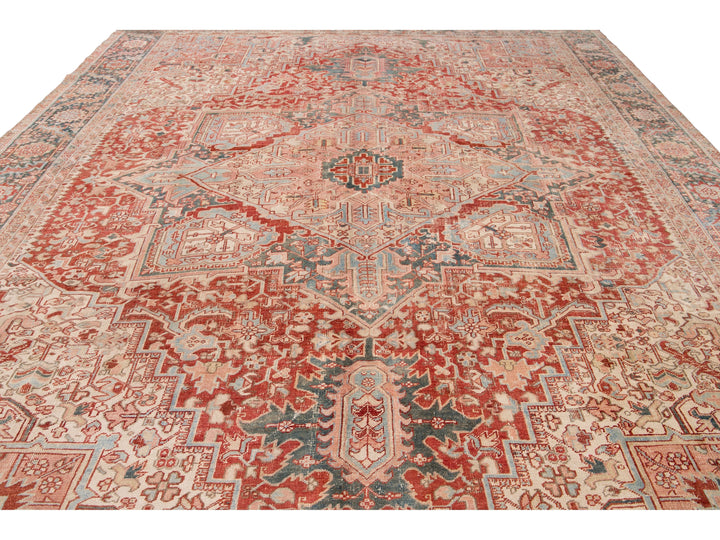 Antique Heriz Wool Rug 12 X 15