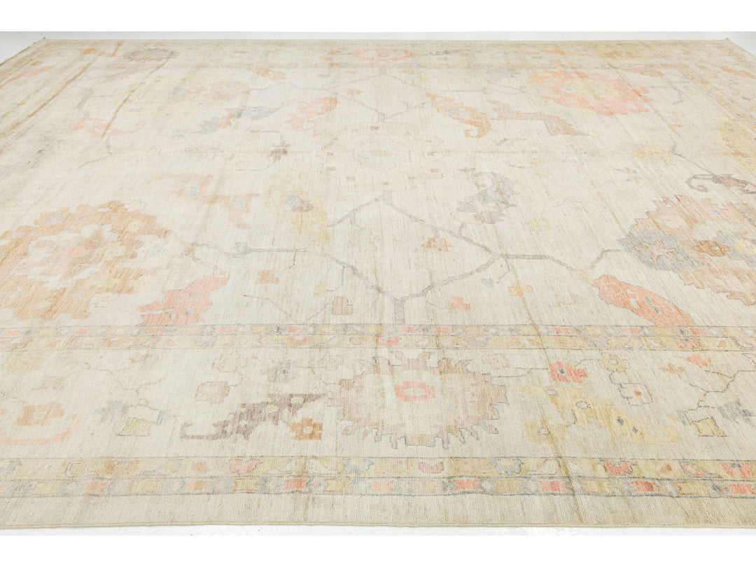 Modern Oushak Wool Rug 14 X 19