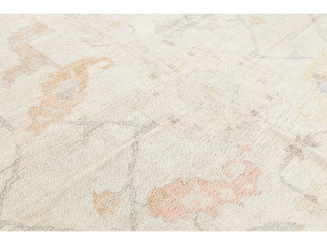 Modern Oushak Wool Rug 14 X 19