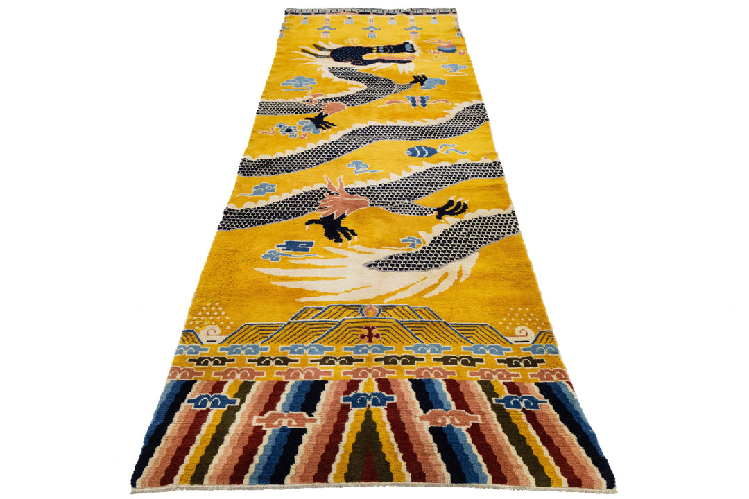 Antique Art Deco Chinese Wool Runner 5 X 14