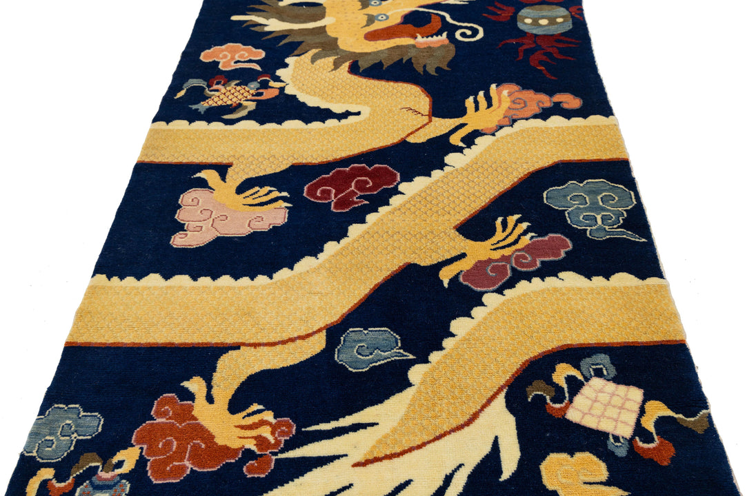 Antique Art Deco Chinese Wool Runner 5 X 13