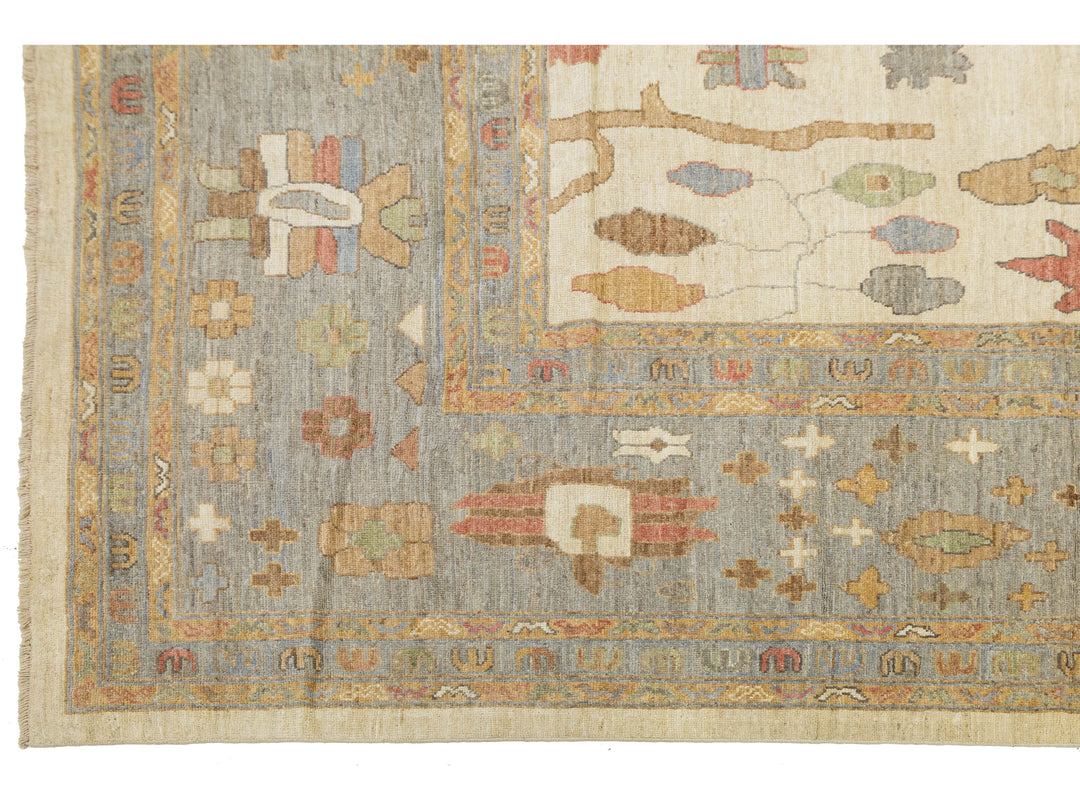 Modern Oushak Wool Rug 13 X 17
