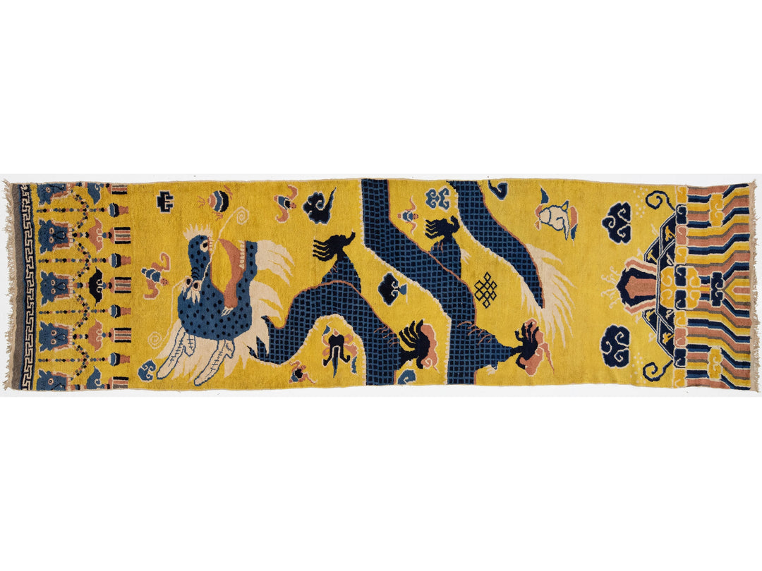 Antique Art Deco Chinese Wool Runner 4 X 14