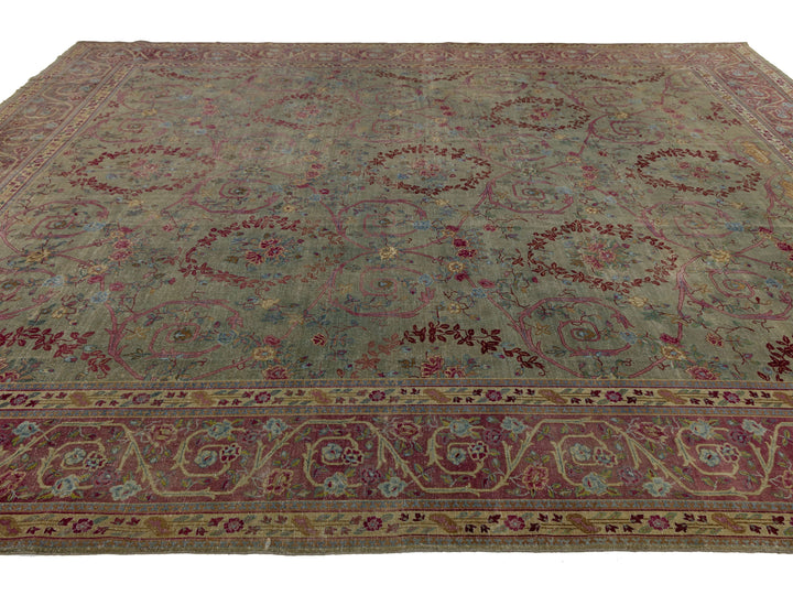 Antique Indian Agra Wool Rug 13 X 15