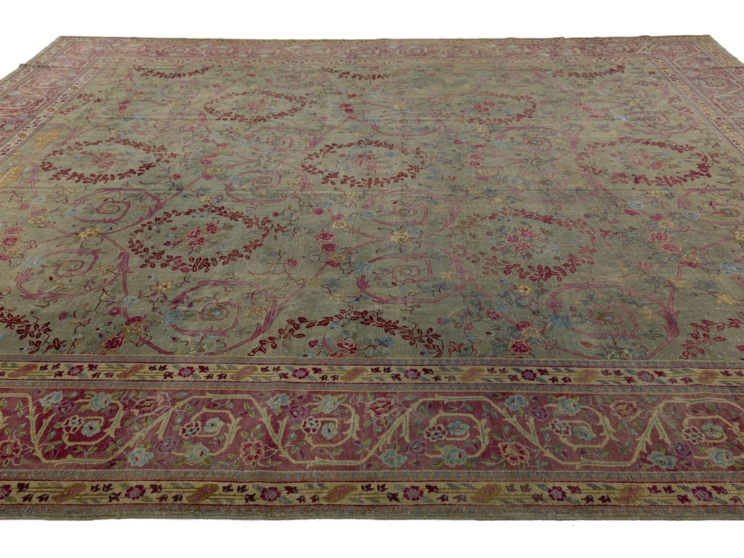 Antique Indian Agra Wool Rug 13 X 15