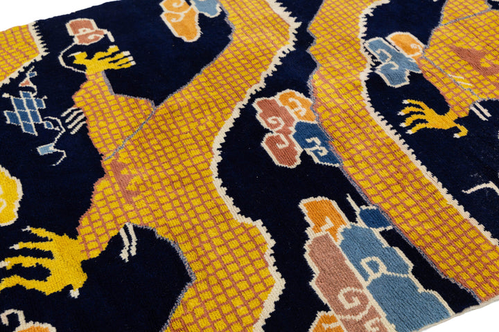 Antique Art Deco Chinese Wool Runner 5 X 17