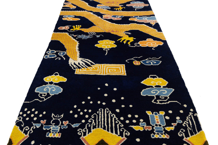 Antique Art Deco Chinese Wool Runner 5 X 17