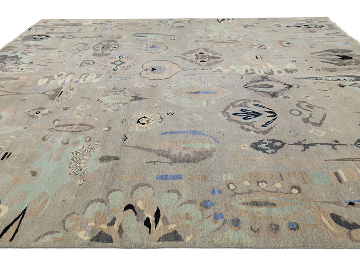 Contemporary Ikat Wool Rug 12 X 15