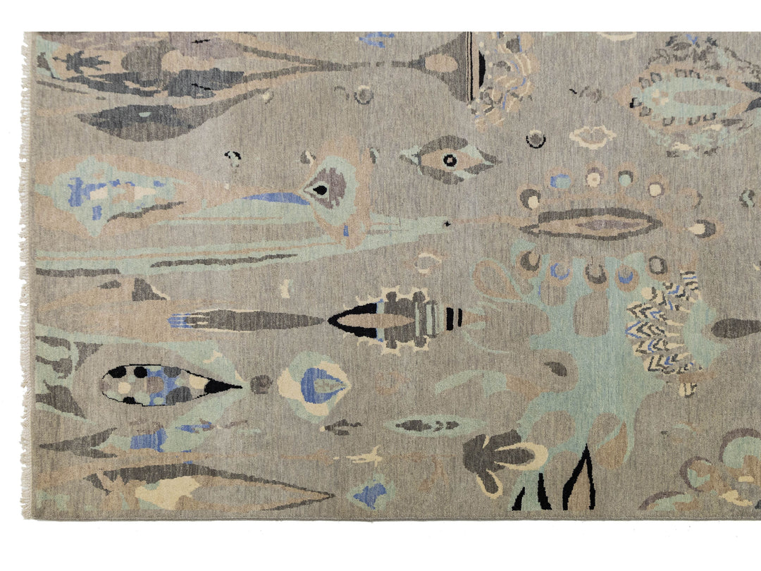 Contemporary Ikat Wool Rug 12 X 15