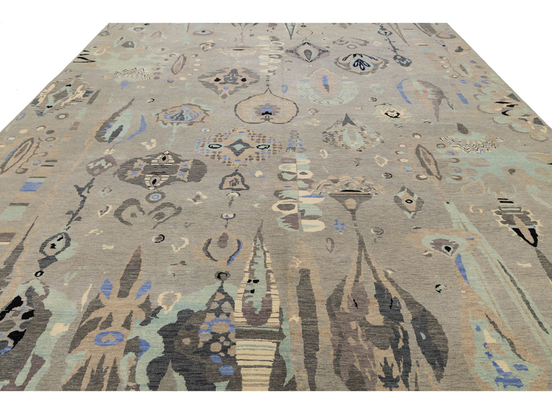 Contemporary Ikat Wool Rug 12 X 15