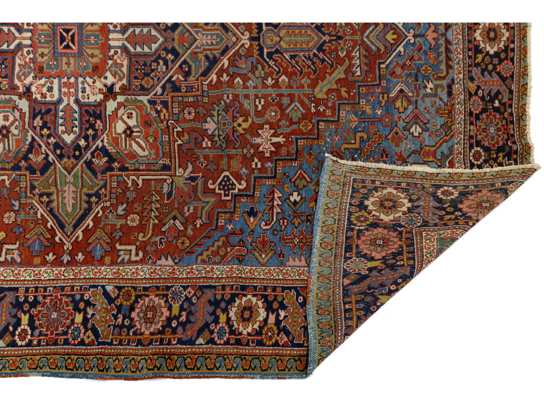 Antique Heriz Wool Rug 9 X 12