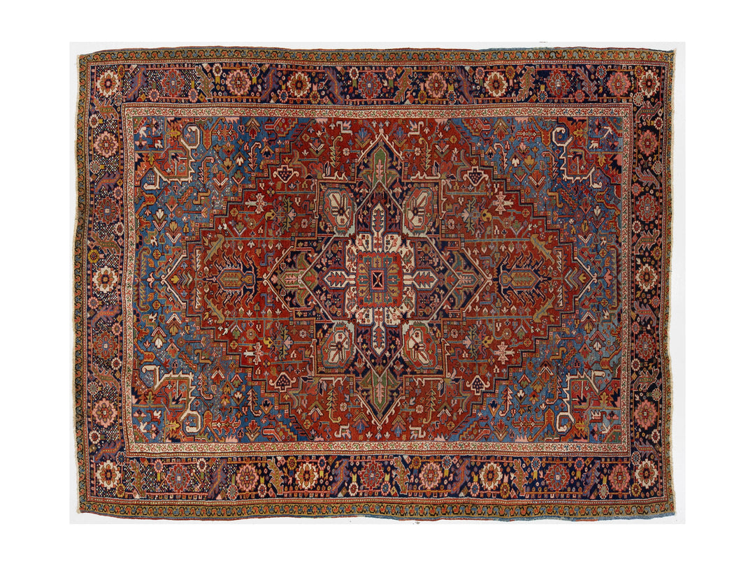 Antique Heriz Wool Rug 9 X 12