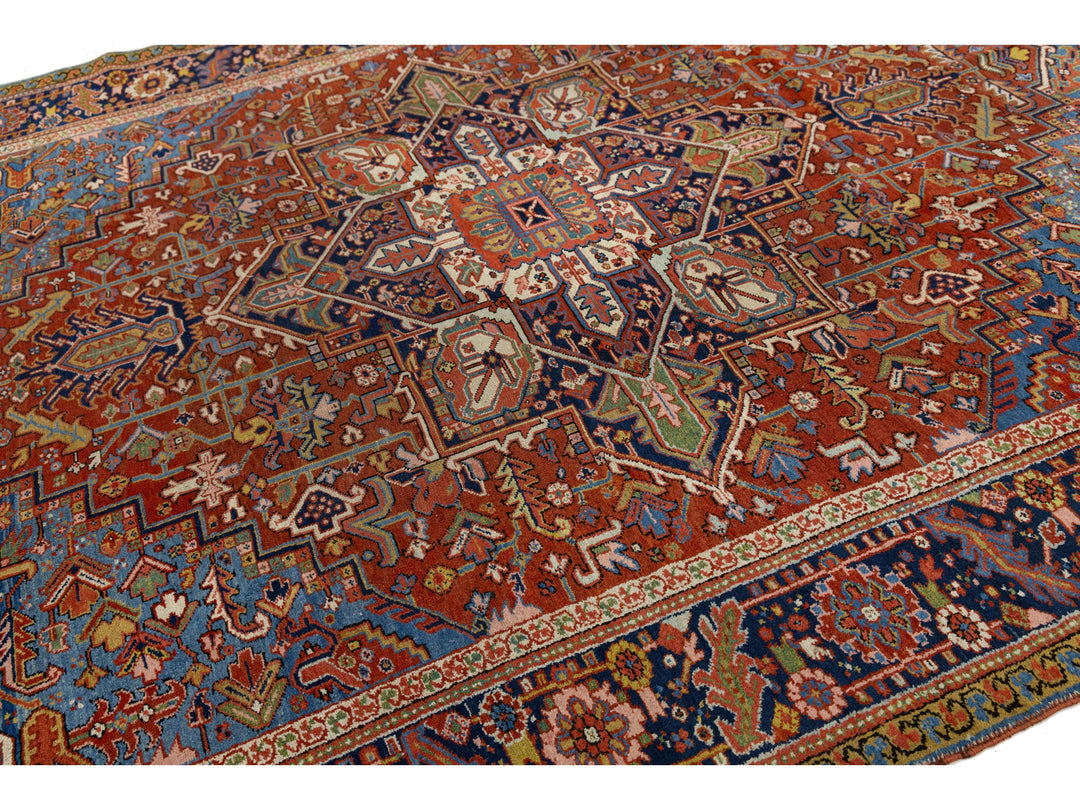 Antique Heriz Wool Rug 9 X 12