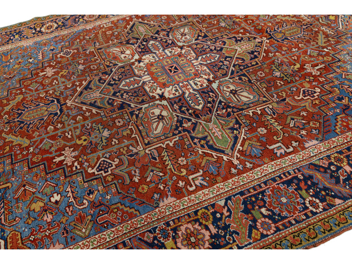 Antique Heriz Wool Rug 9 X 12