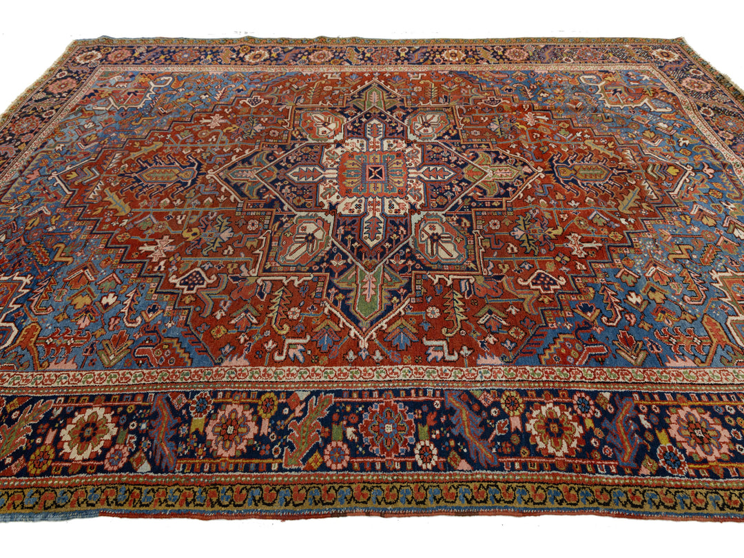 Antique Heriz Wool Rug 9 X 12