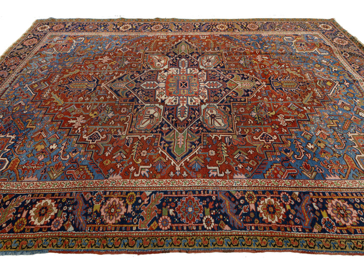 Antique Heriz Wool Rug 9 X 12