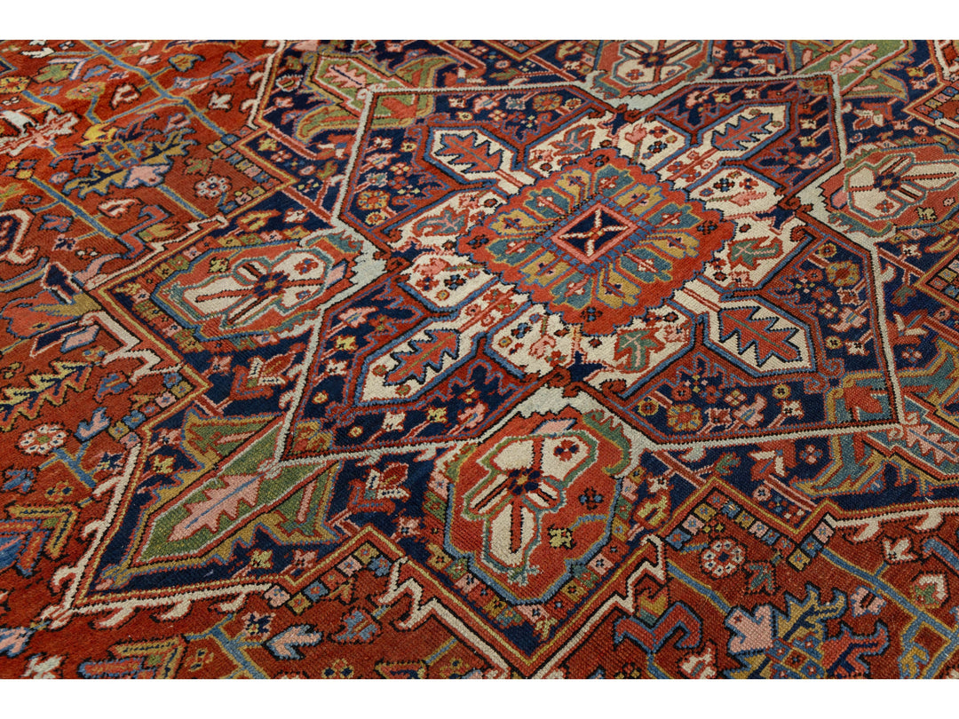 Antique Heriz Wool Rug 9 X 12