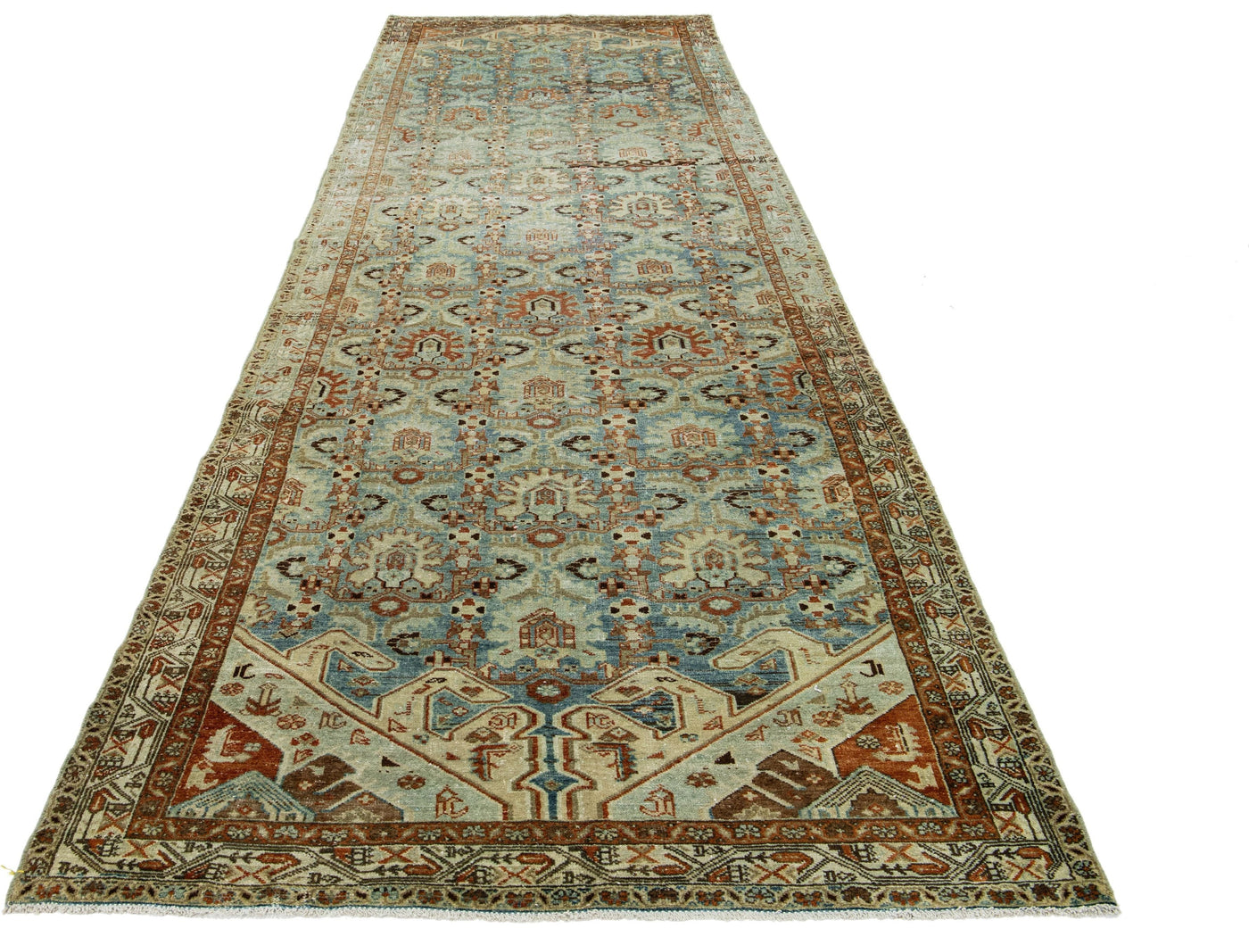 Antique Hamadan Wool Wide Runner 5 X 16