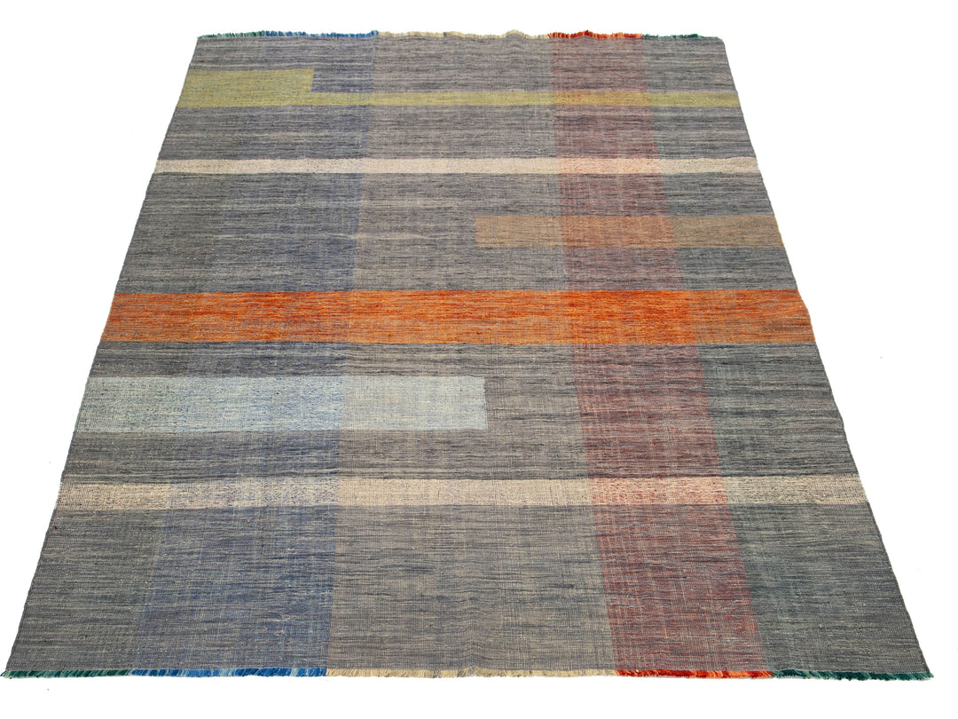 Modern Kilim Flatweave Wool Rug 8 X 11