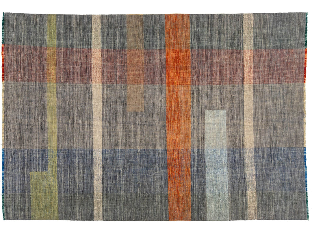 Modern Kilim Flatweave Wool Rug 8 X 11