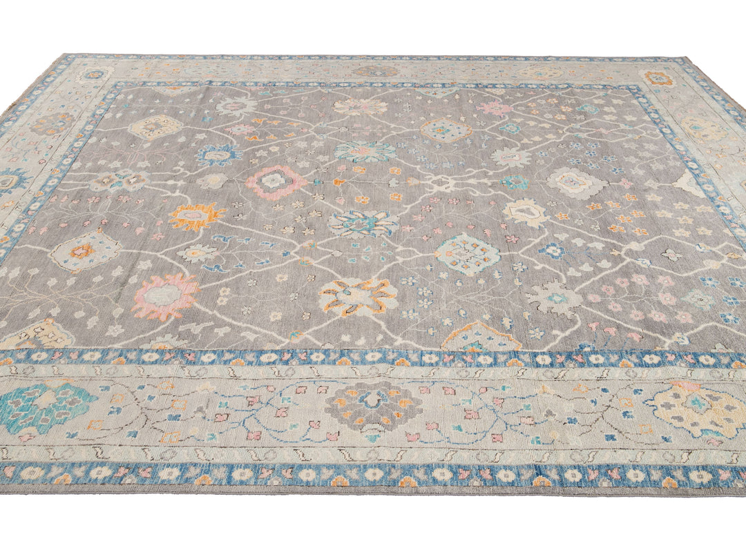 Modern Oushak Wool Rug 13 X 15