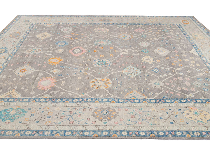 Modern Oushak Wool Rug 13 X 15