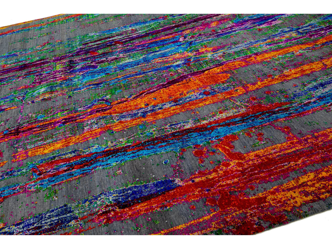 Modern Wool and Silk Rug 9 X 12