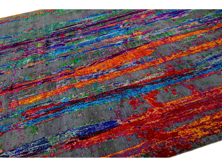 Modern Wool and Silk Rug 9 X 12
