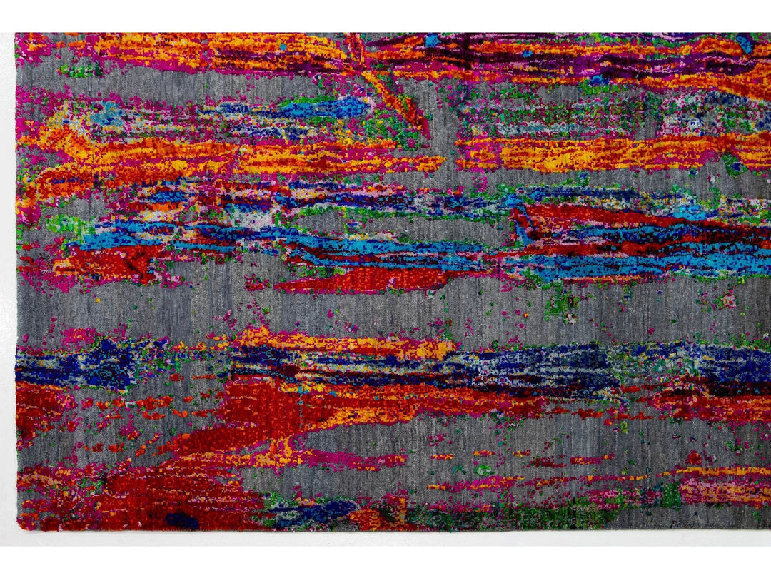 Modern Wool and Silk Rug 9 X 12