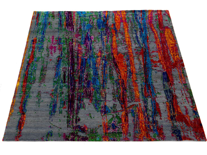 Modern Wool and Silk Rug 9 X 12