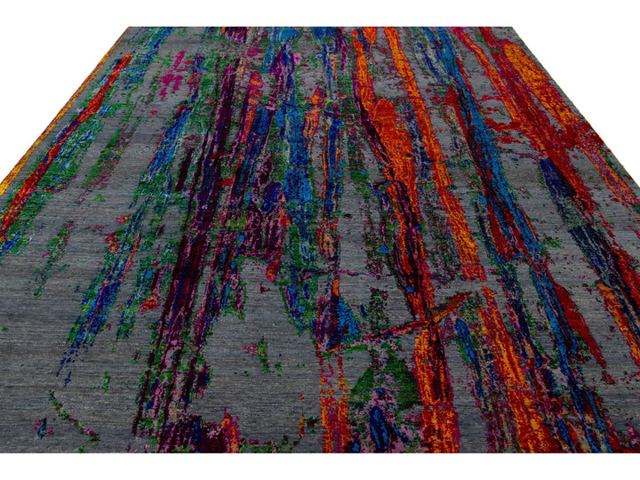 Modern Wool and Silk Rug 9 X 12