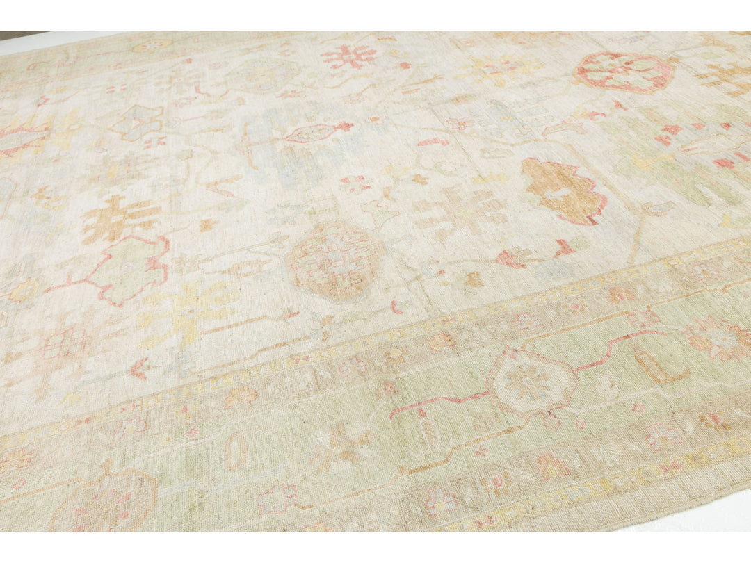 Modern Oushak Wool Rug 14 X 19