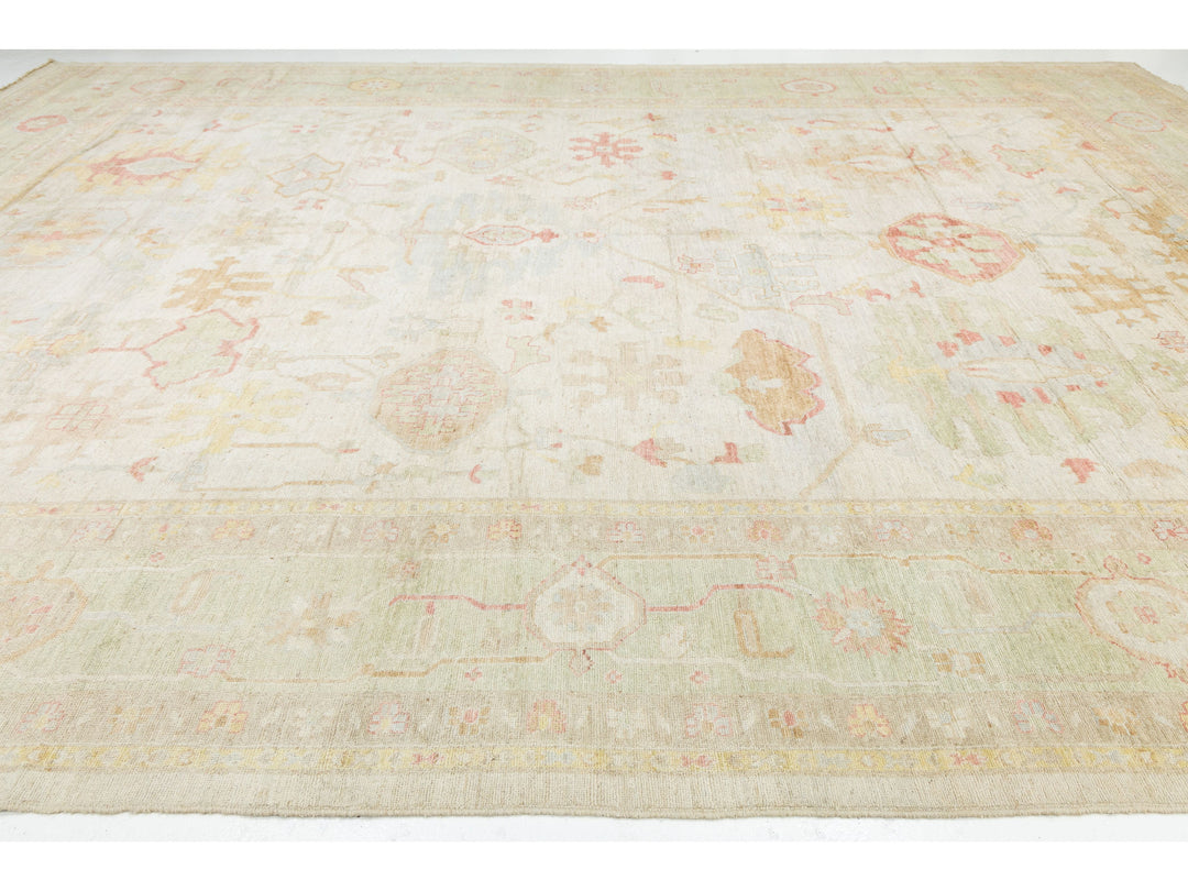 Modern Oushak Wool Rug 14 X 19
